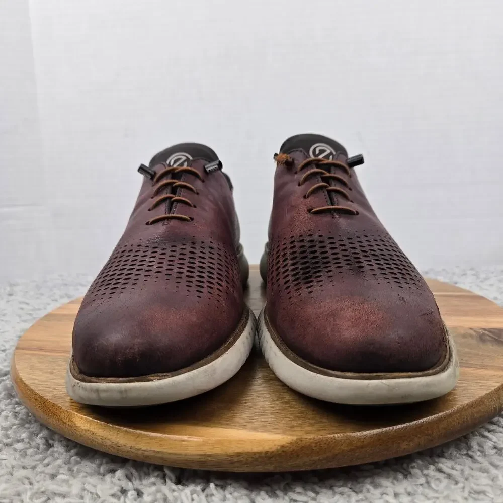 Cole Haan Mens 10.5M ZeroGrand Maroon Laser Casual Daily Wingtip Casual Oxford